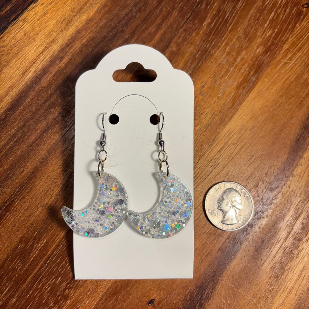Holographic Glitter Moon Earrings